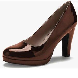 miss left Women's Low Platform High Chunky Heels Slip On Closed Round Toe Pumps